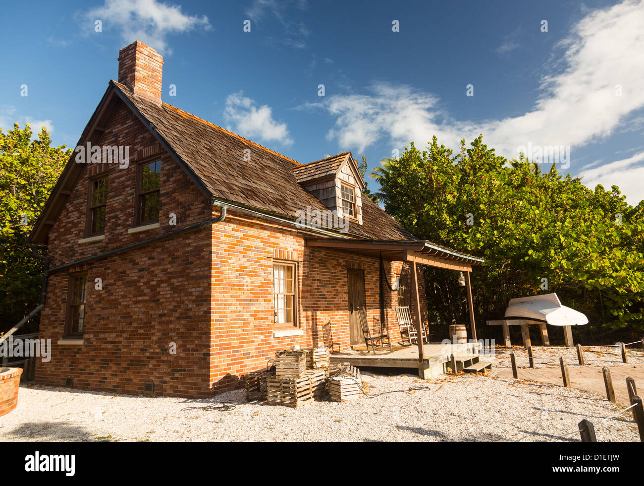Brick home of lighthouse keeper at Cape Florida Bill Baggs State Park Stock Photo