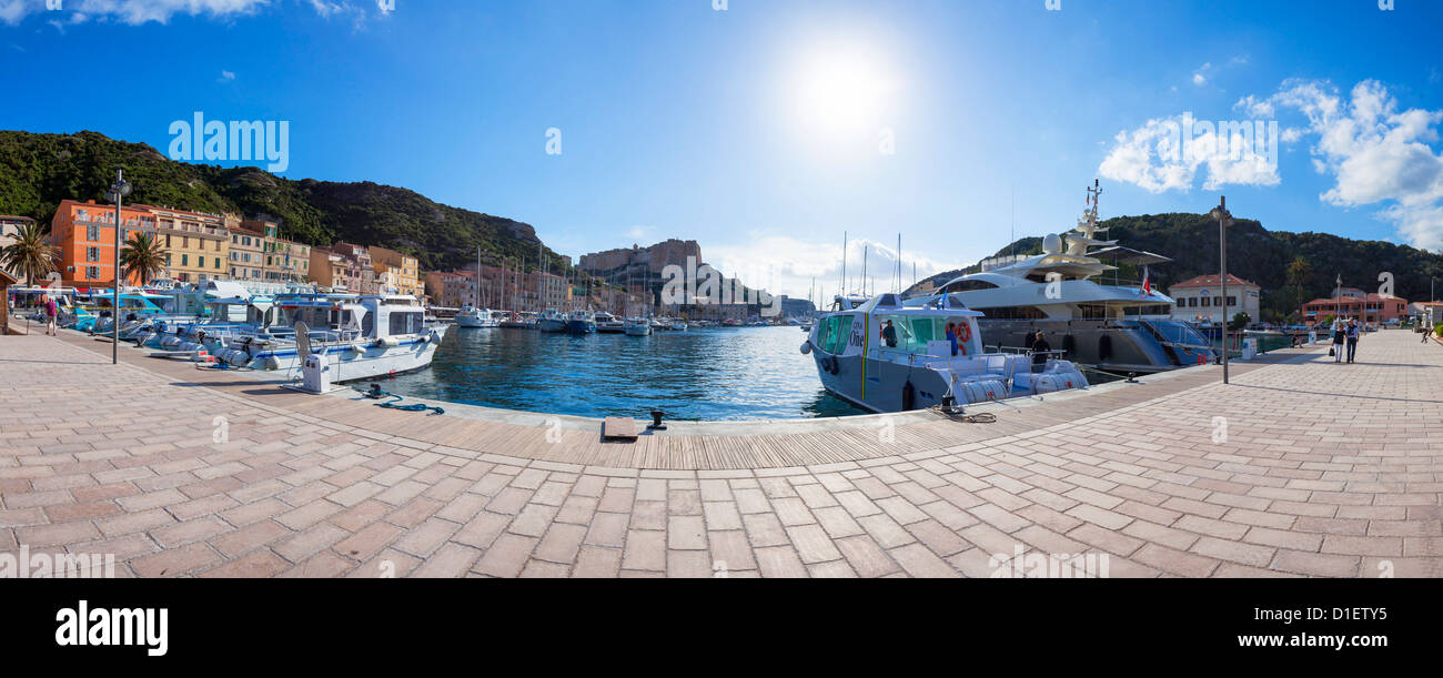 Harbor of Bonifacio with old town, Corsica, France Stock Photo