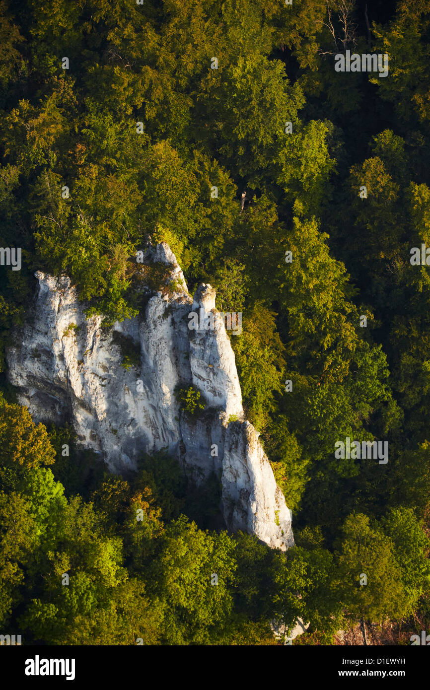 Limestone rocks in the Danube Valley, aerial photo Stock Photo