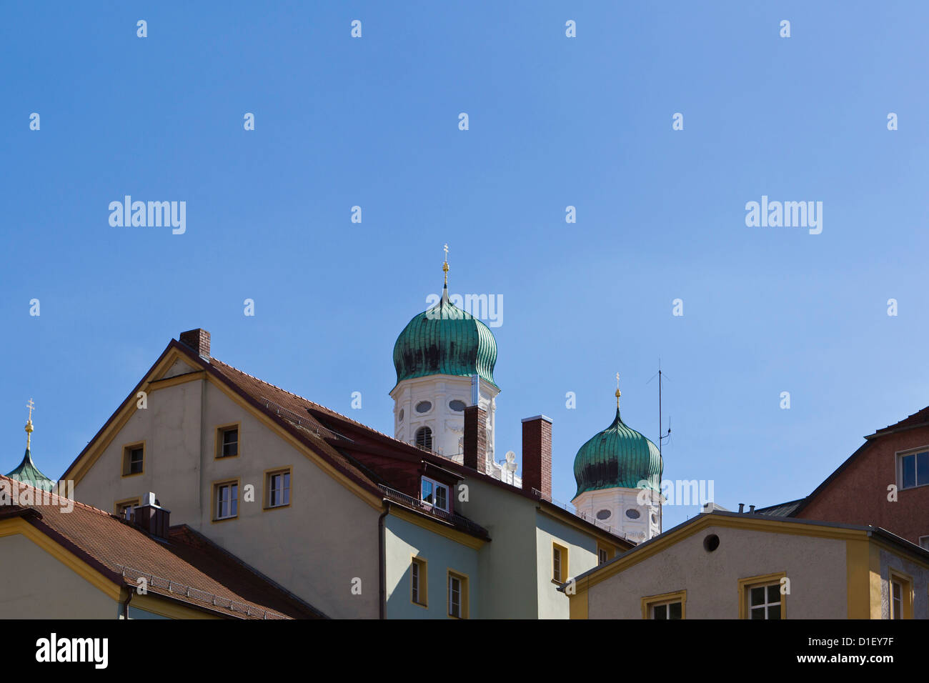Steeples of the Dome of Passau, Bavaria, Germany Stock Photo