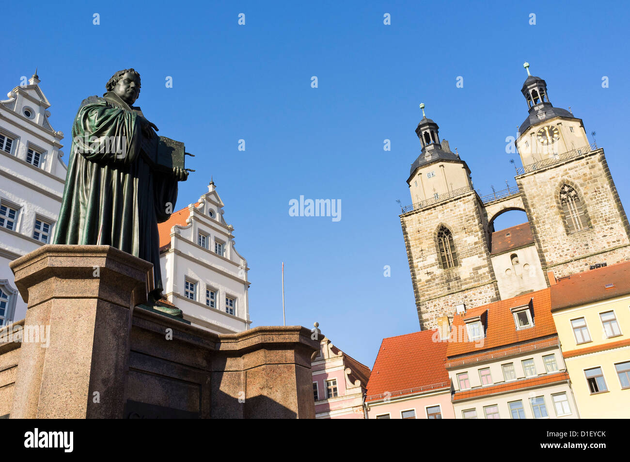Luther Memorial on the market square, Wittenberg, Saxony-Anhalt, Germany Stock Photo
