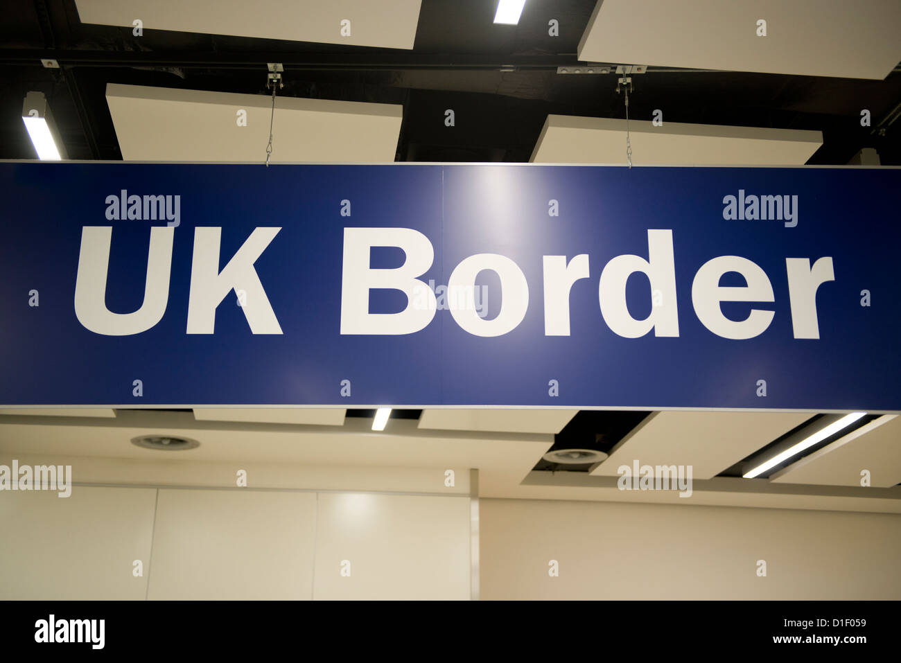 UK Border agency sign signage hanging at London Gatwick airport. Stock Photo