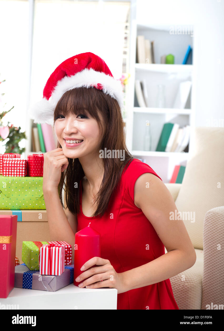 chinese girl celebrating christmas Stock Photo - Alamy
