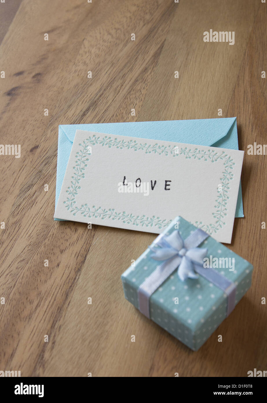 Gift box and a love letter Stock Photo Alamy
