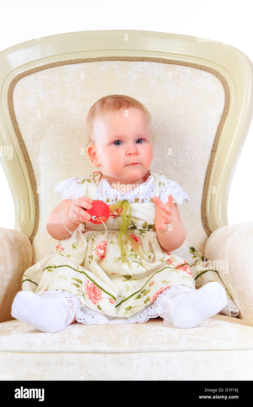 one years old baby girl on a white background Stock Photo Alamy