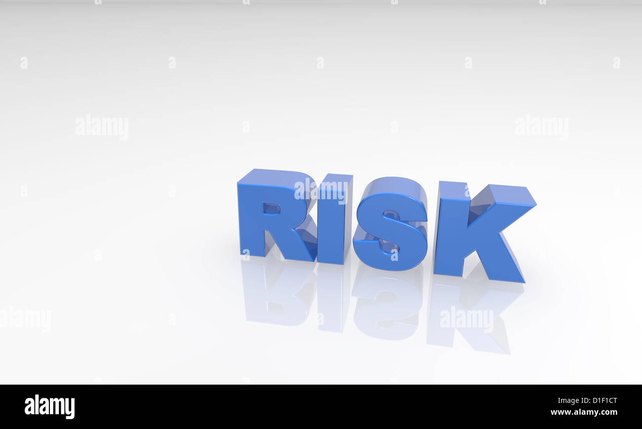 blue risk 3d text witha white reflectio background Stock Photo - Alamy