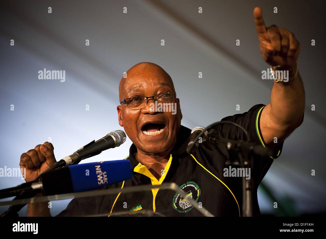 MANGAUNG, SOUTH AFRICA – DECEMBER 18: Re-elected ANC President Jacob Zuma at the ANC’s elective conference on December 18, 2012 in Mangaung, South Africa. (Photo by Gallo Images / The Times / Daniel Born) Stock Photo