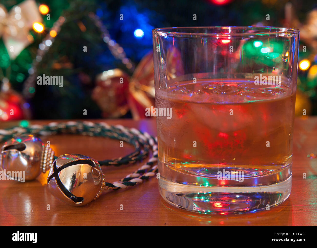 Glass of bourbon whisky whiskey at Christmas Stock Photo