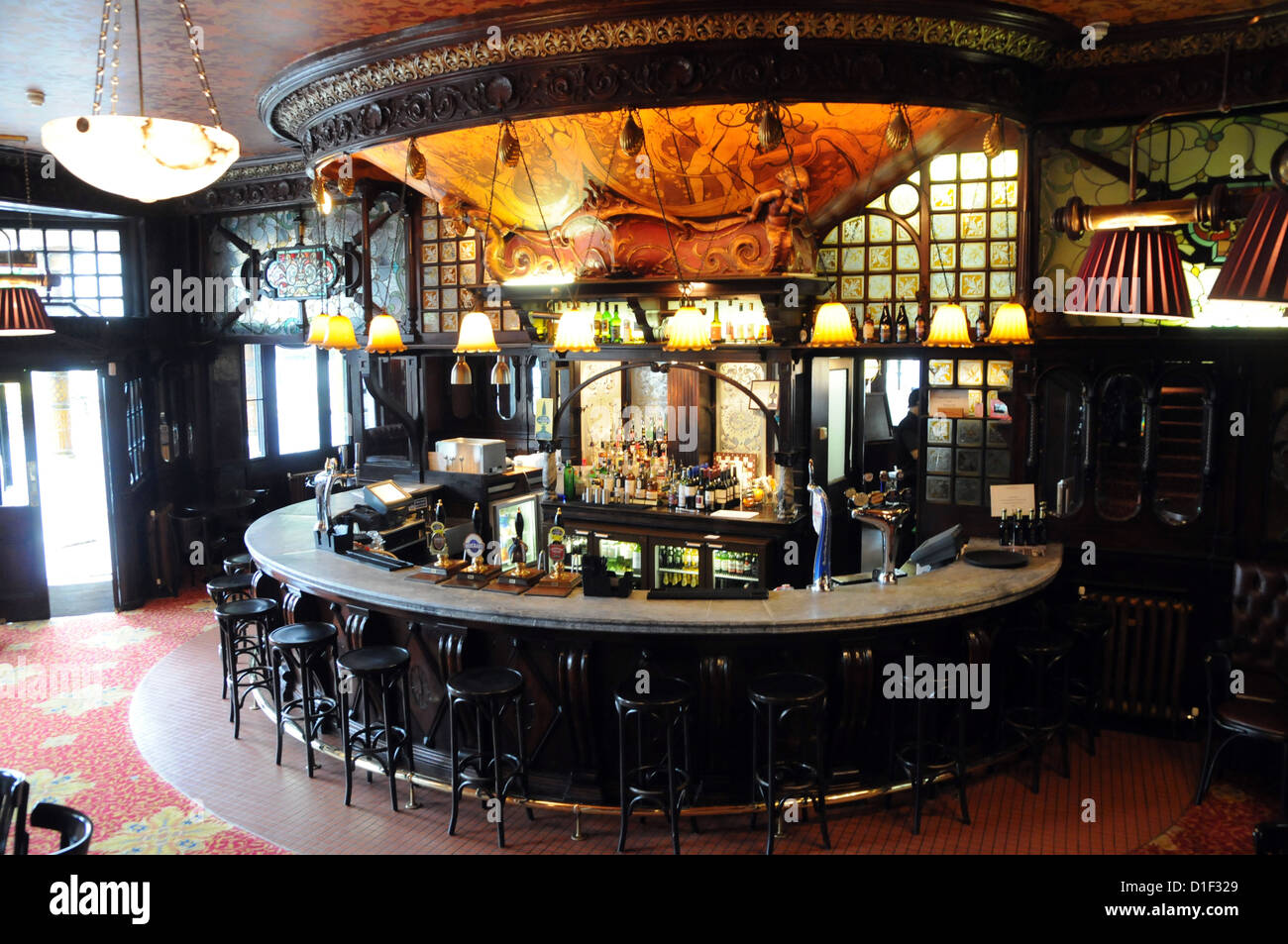 Art Nouveau bar at The Warrington Pub, Maida Vale, London, England Stock Photo