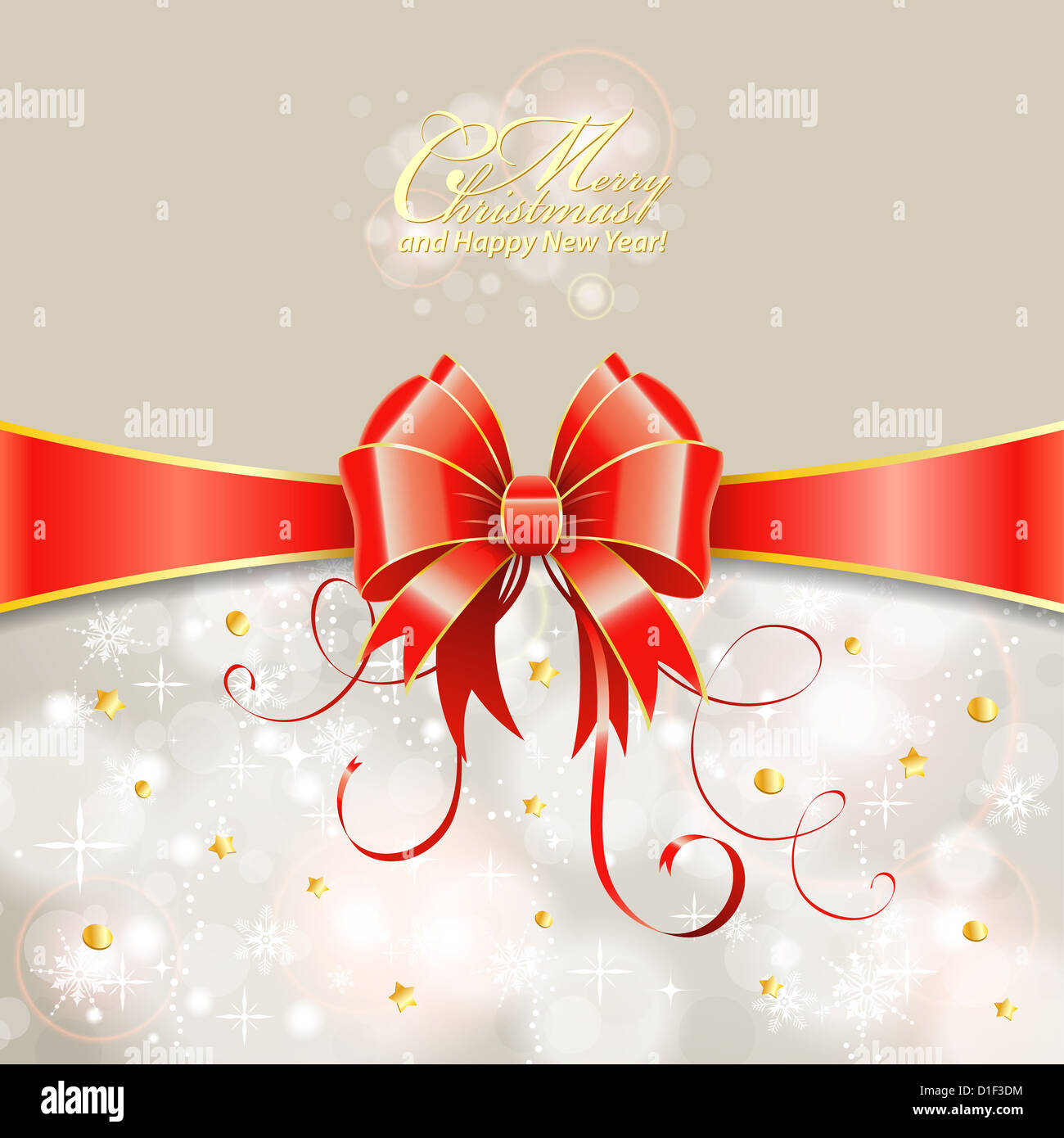 Christmas Greeting Card with Ribbon and Bow, vector illustration Stock ...