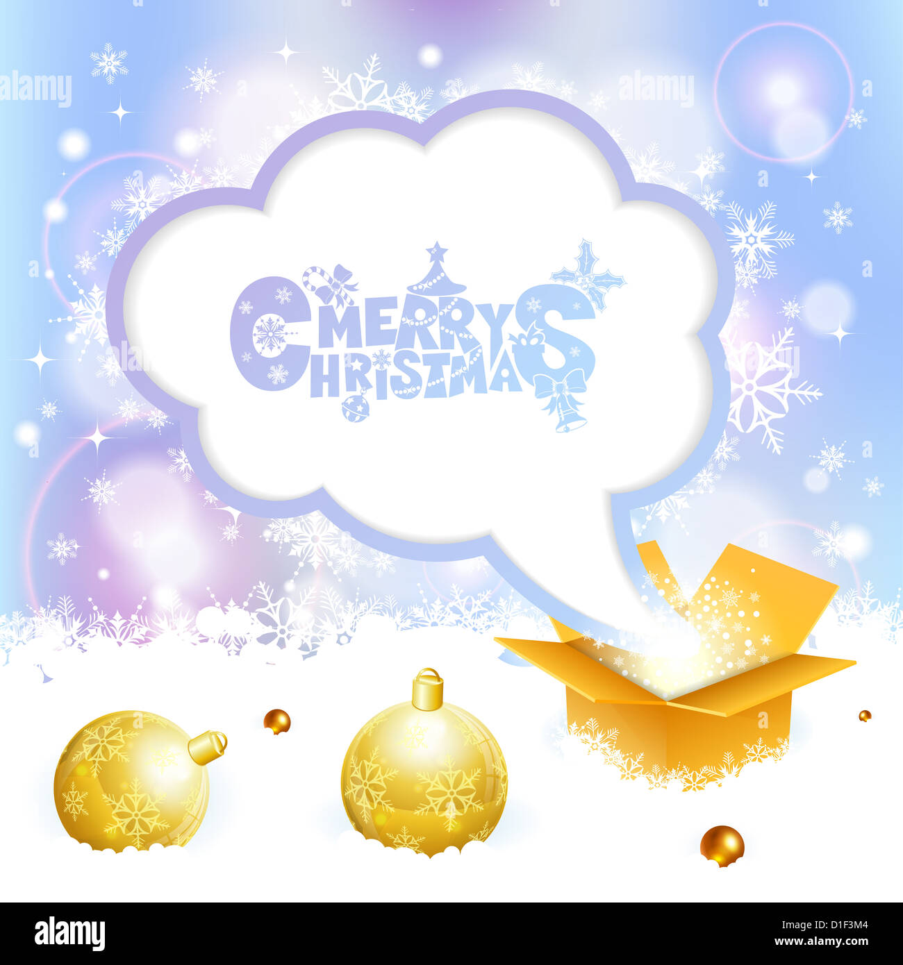 Christmas Background with Gift Box and Speech Bubble, illustration Stock Photo