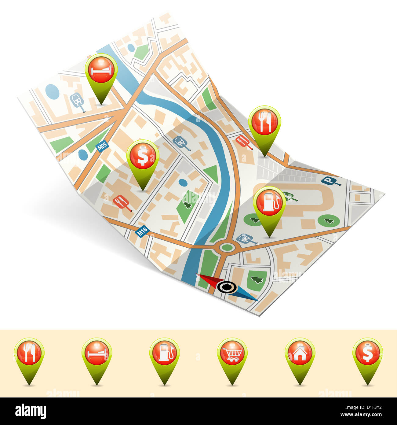 Map with Set Pointers, GPS Navigation Concept, vector illustration ...