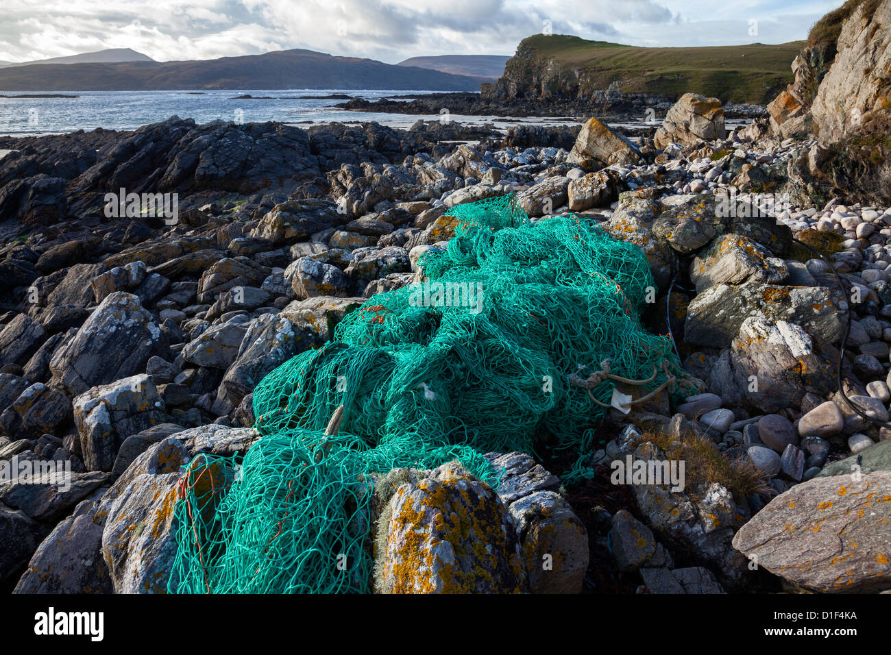 Green Fishing Net Washed up on the Beach of Balnakeil Bay with the