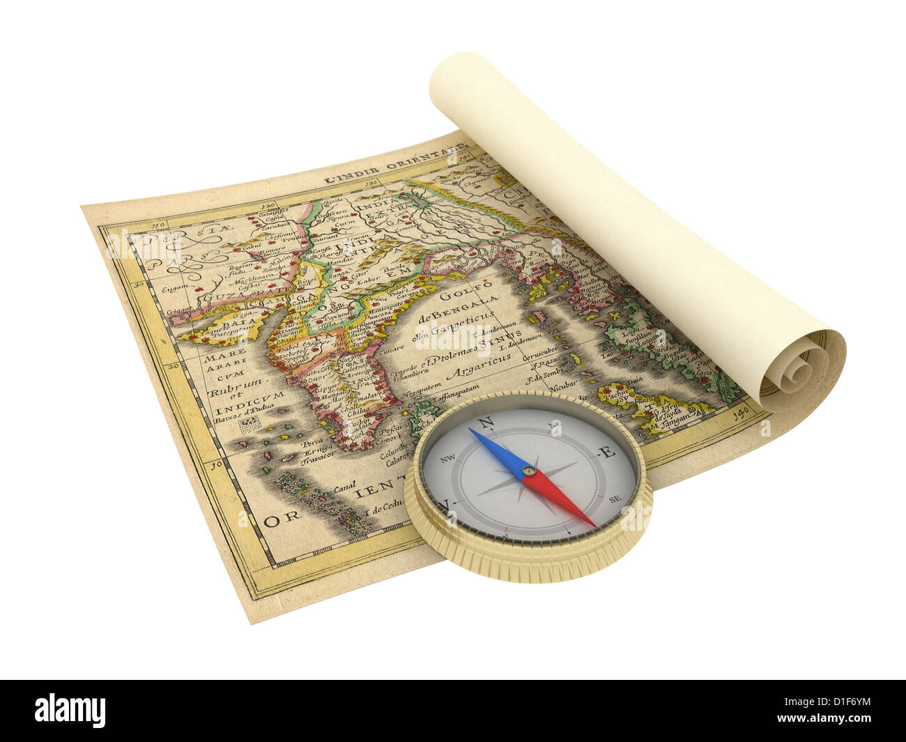 Old Map and Compass Isolated on white Stock Photo - Alamy