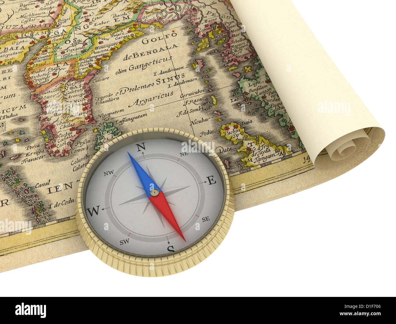 Old Map and Compass Isolated on white Stock Photo - Alamy