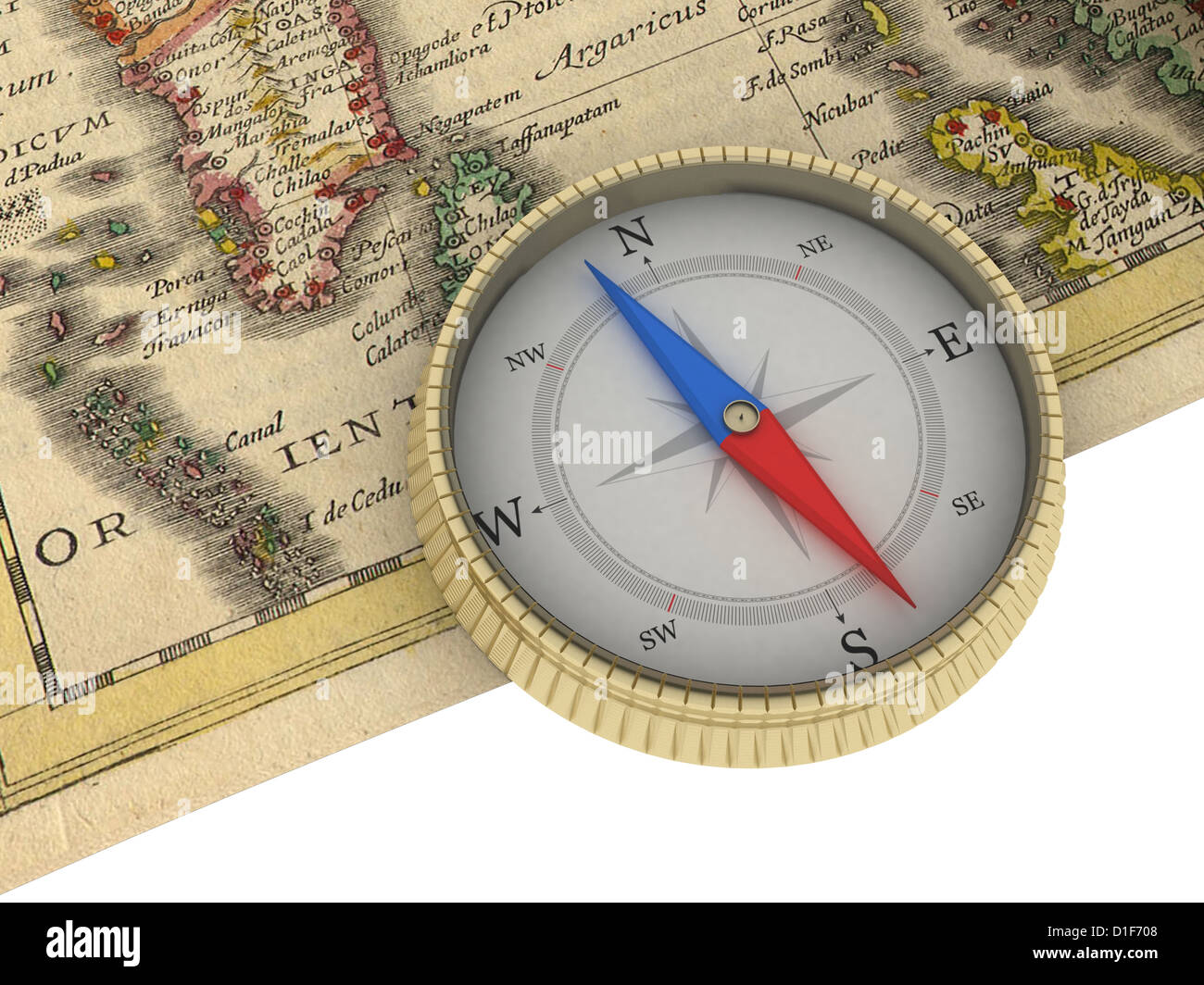Old Map and Compass Isolated on white Stock Photo - Alamy