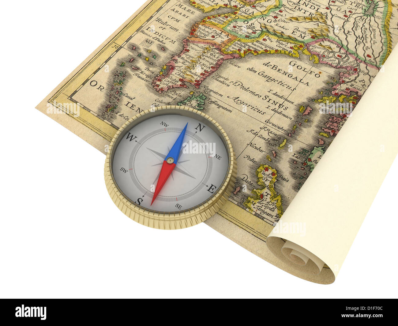 Old Map and Compass Isolated on white Stock Photo - Alamy