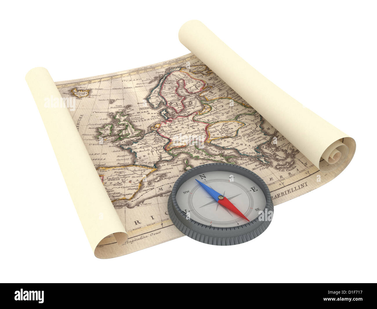 Old Map and Compass Isolated on white Stock Photo - Alamy