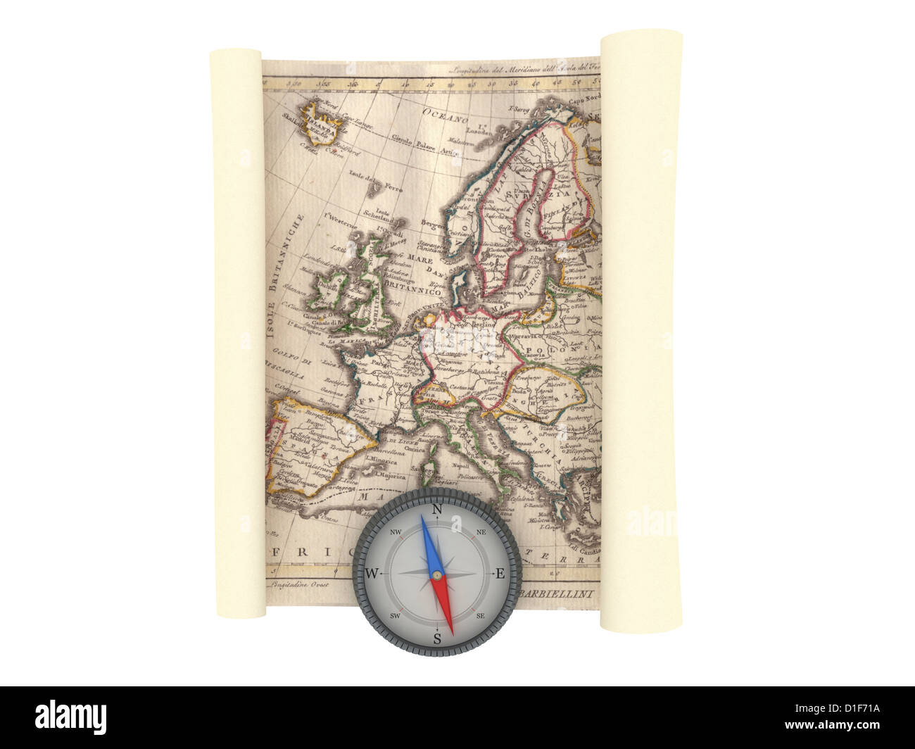 Old Map and Compass Isolated on white Stock Photo - Alamy