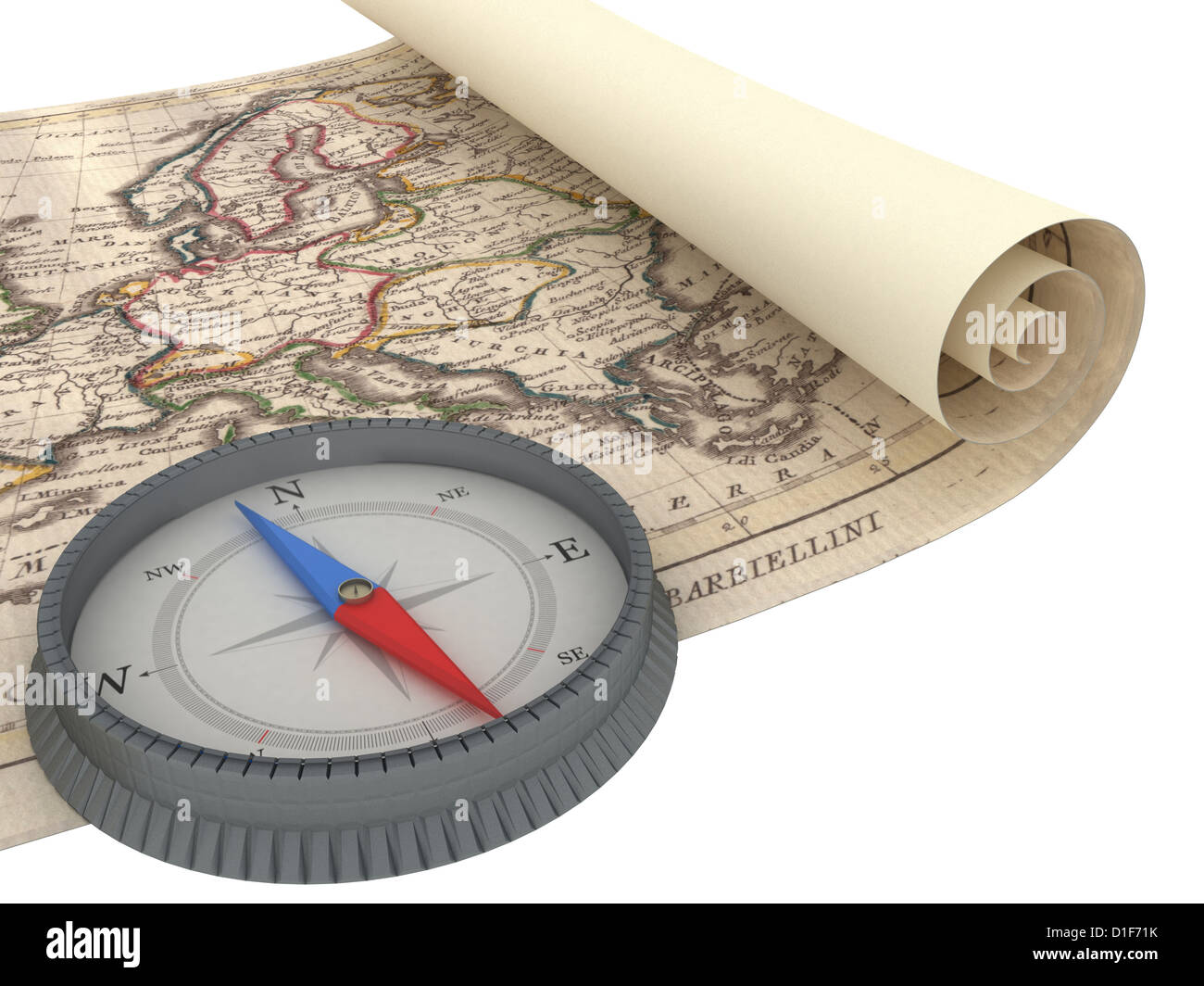 Old Map and Compass Isolated on white Stock Photo - Alamy