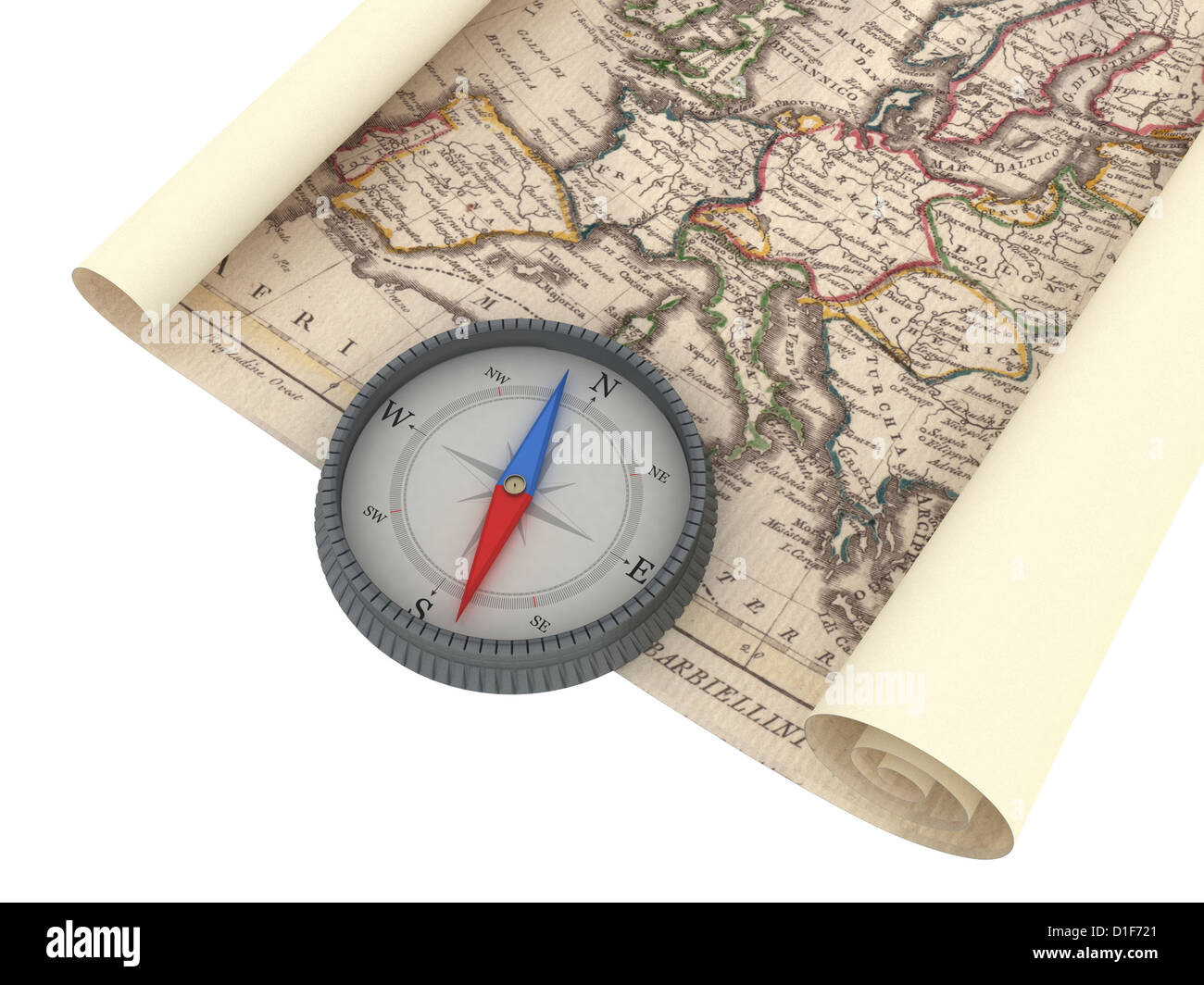 Old Map and Compass Isolated on white Stock Photo - Alamy