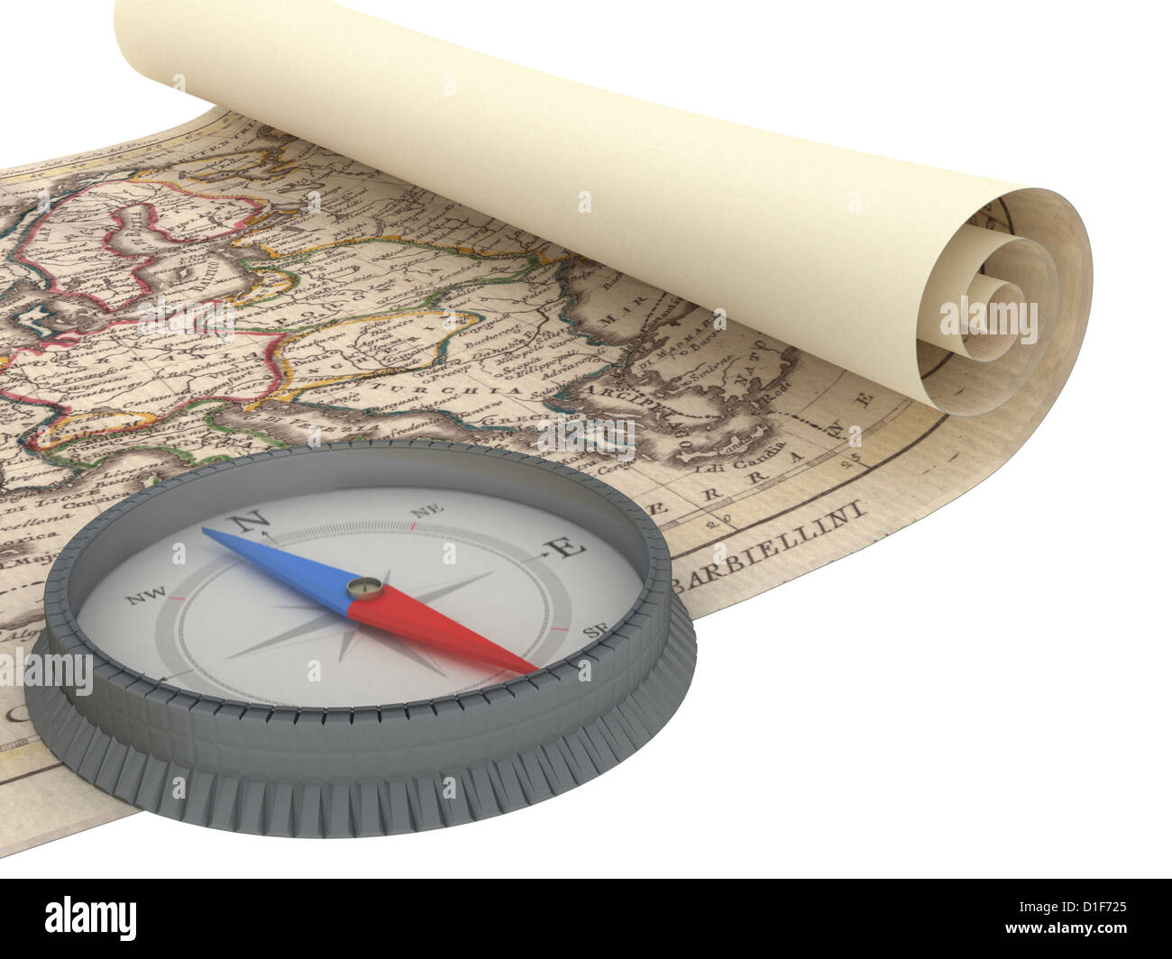 Old Map and Compass Isolated on white Stock Photo - Alamy