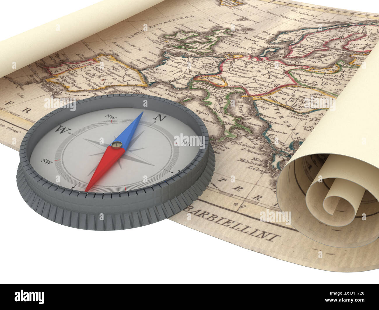Old Map and Compass Isolated on white Stock Photo - Alamy