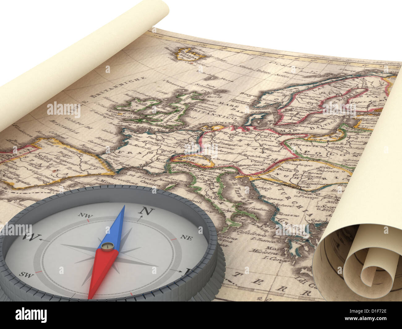 Old Map and Compass Isolated on white Stock Photo - Alamy