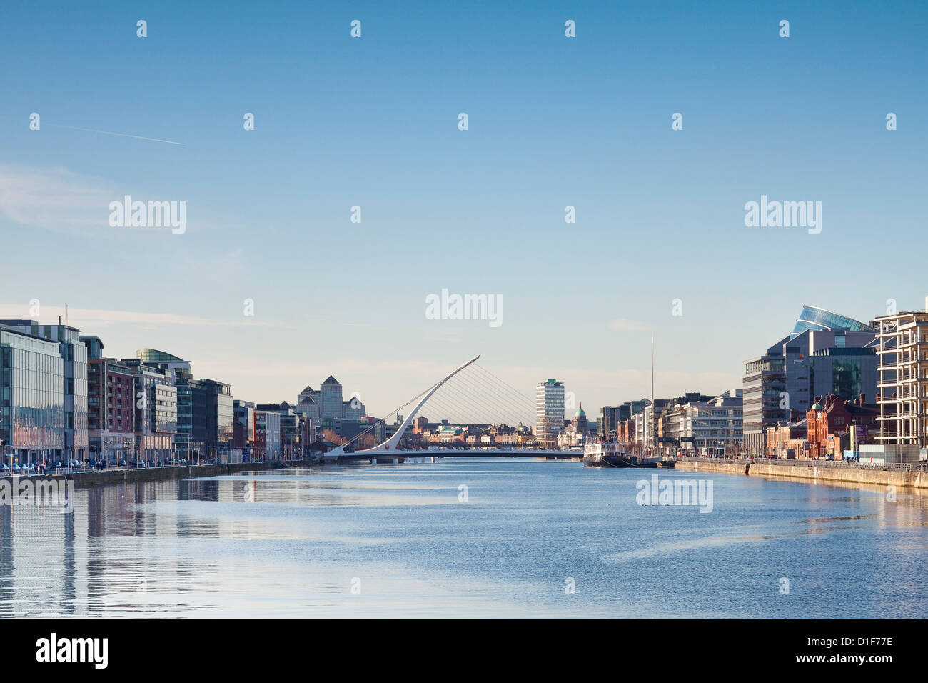 River Liffey, Dublin in Sunshine, looking west with Samuel Beckett ...