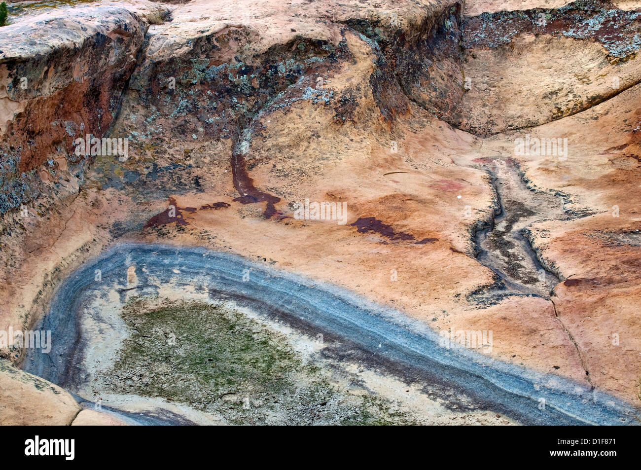 Dry tinaja (pothole) at Sandstone Bluffs, El Malpais National Monument, New Mexico, USA Stock Photo
