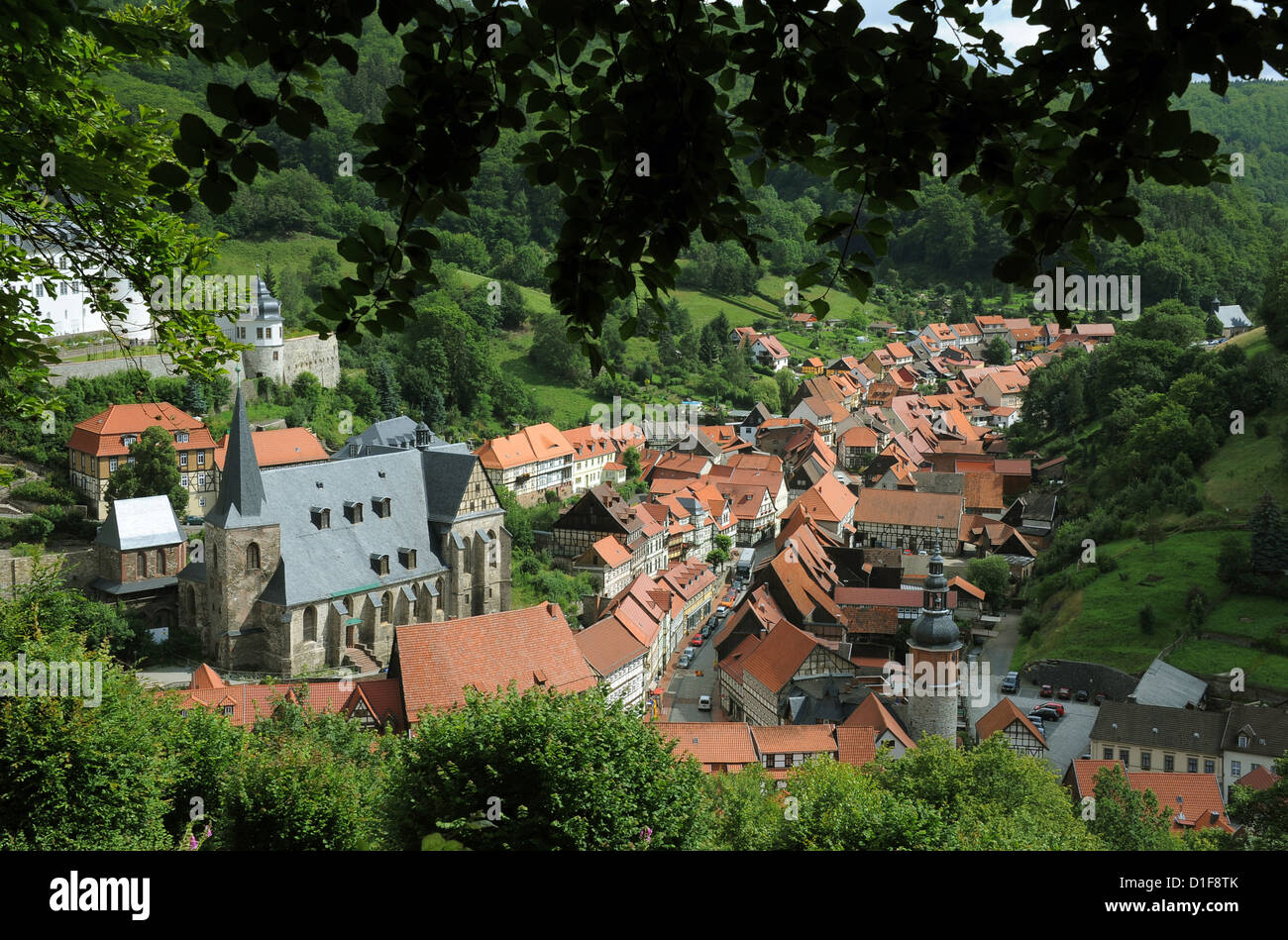 View of the city of Stolberg, Germany, 15 July 2012. Stolberg is situated in the southern part of the Harz mountains and best known for its historic city centre. Photo: Waltraud Grubitzsch Stock Photo