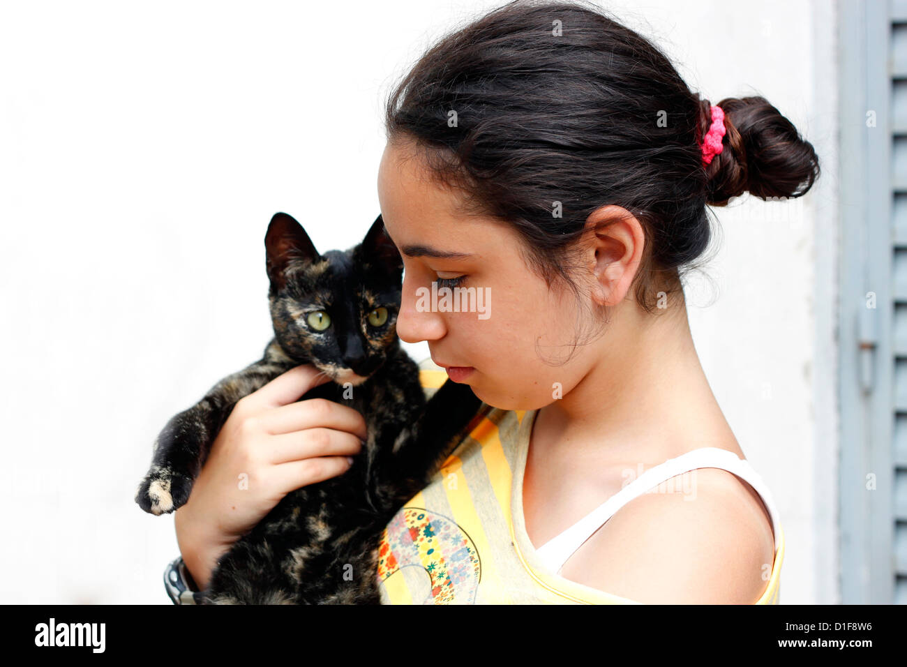 girl with cat Stock Photo Alamy