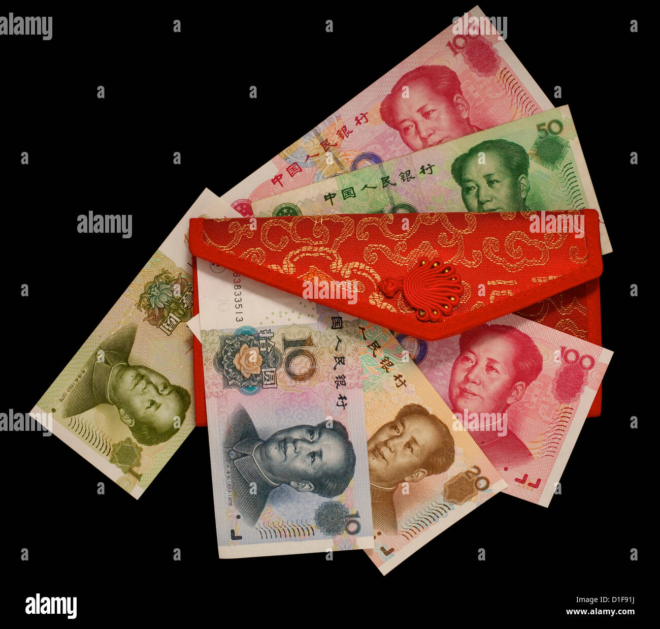 Chinese Currency with purse Stock Photo