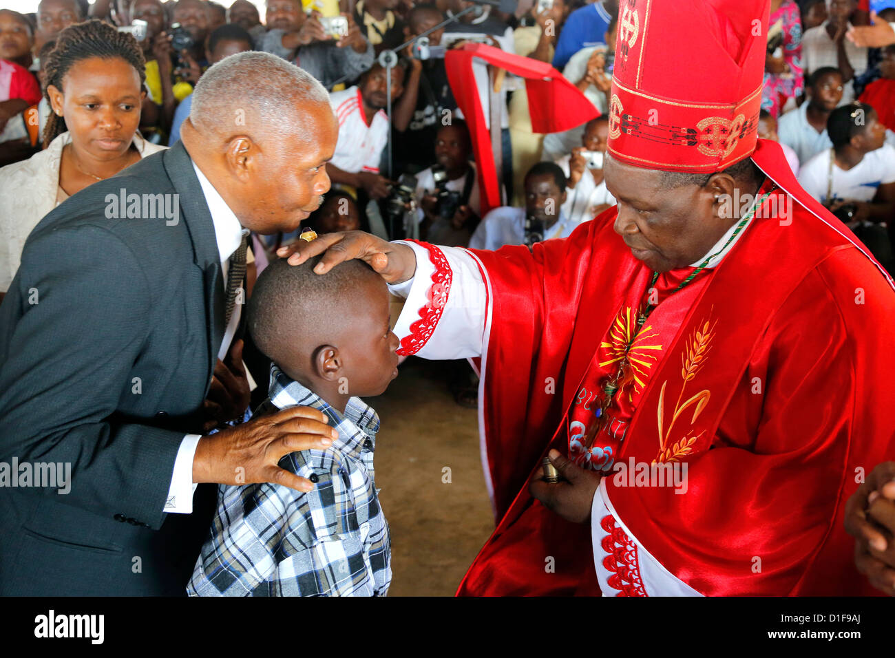 Roman Catholic Bishop Telesphor Mkude of Morogoro Diocese during confirmation ceremony in Bagamoyo, Tanzania Stock Photo