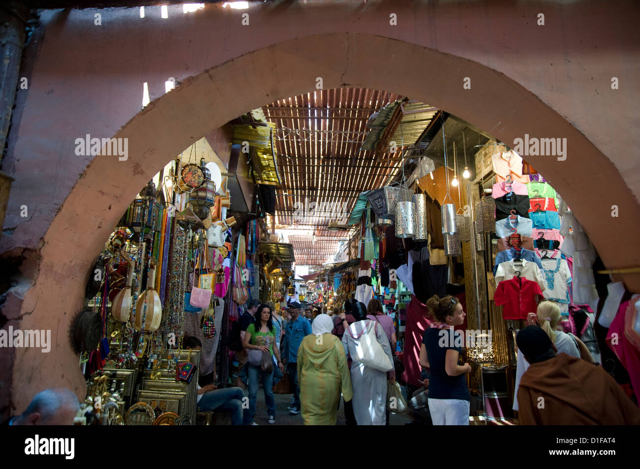 A view of the souk through an arch in Marrakech, Morocco, North Africa, Africa Stock Photo