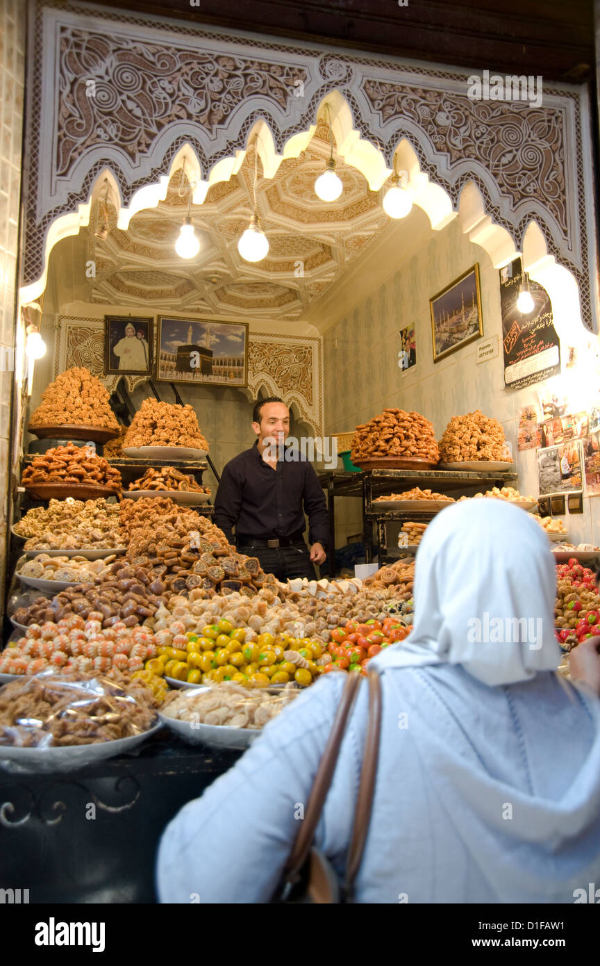 Nuts and dried fruit for sale at a stall in the souk in Marrakech