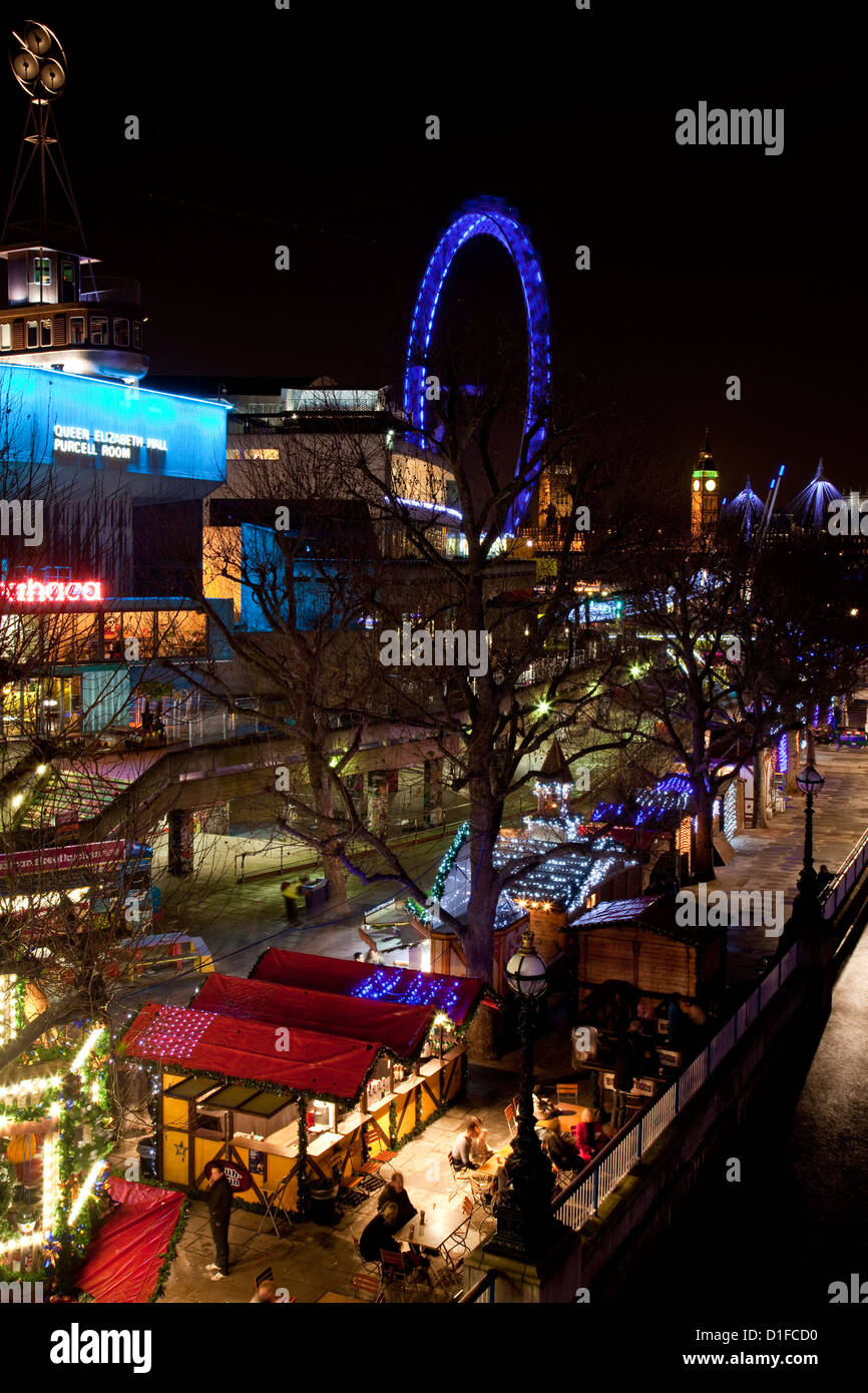 The South Bank and Christmas Market at night, London, England Stock Photo Alamy
