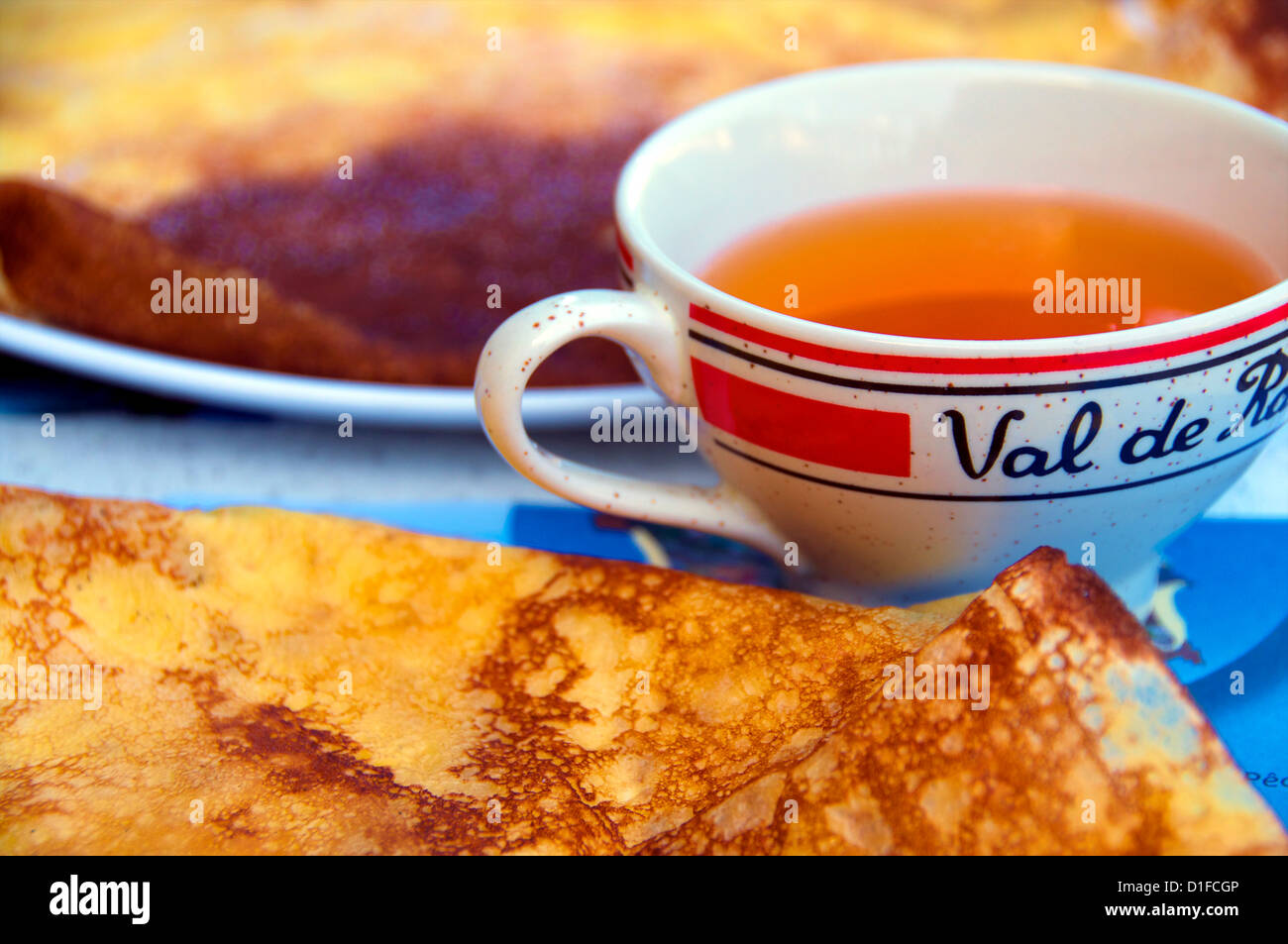 Typical Breton cider bowl, and pancake, Dinan, Cotes d'Armor, Brittany, France, Europe Stock Photo