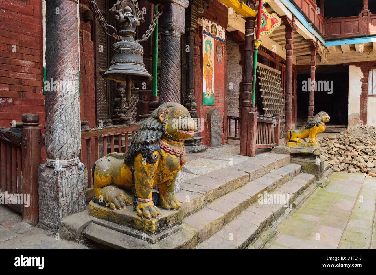 Lion statue, Patan, Bagmati, Central Region (Madhyamanchal), Nepal, Asia Stock Photo