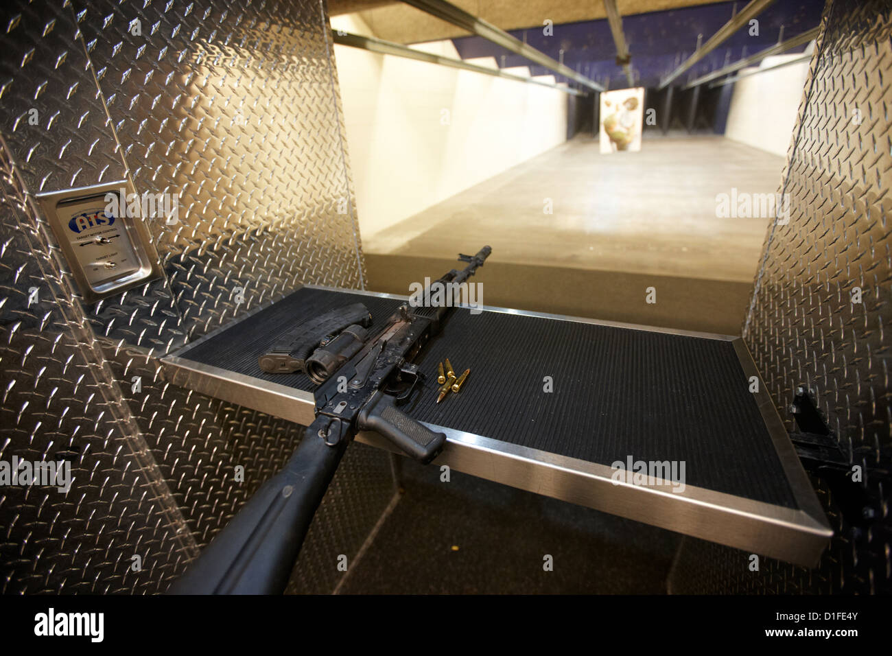 AK47 assault rifle magazine and ammunition at a gun range in las vegas nevada usa Stock Photo