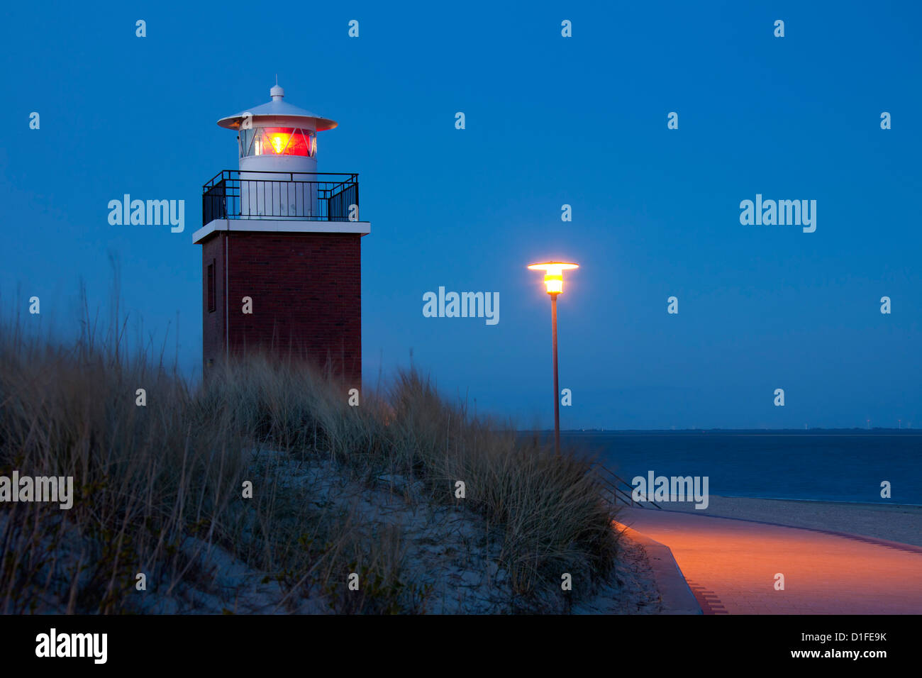 Olhörn lighthouse at night in the dunes of Wyk auf Föhr, Schleswig-Holstein, Germany Stock Photo