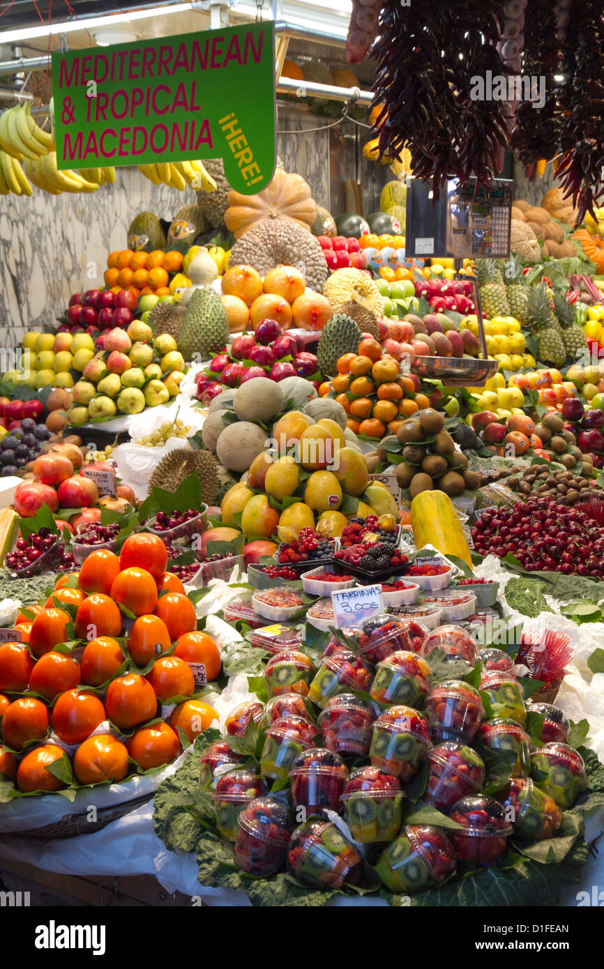 La Boqueria market fruits stall indoor Barcelona Spain Stock Photo Alamy