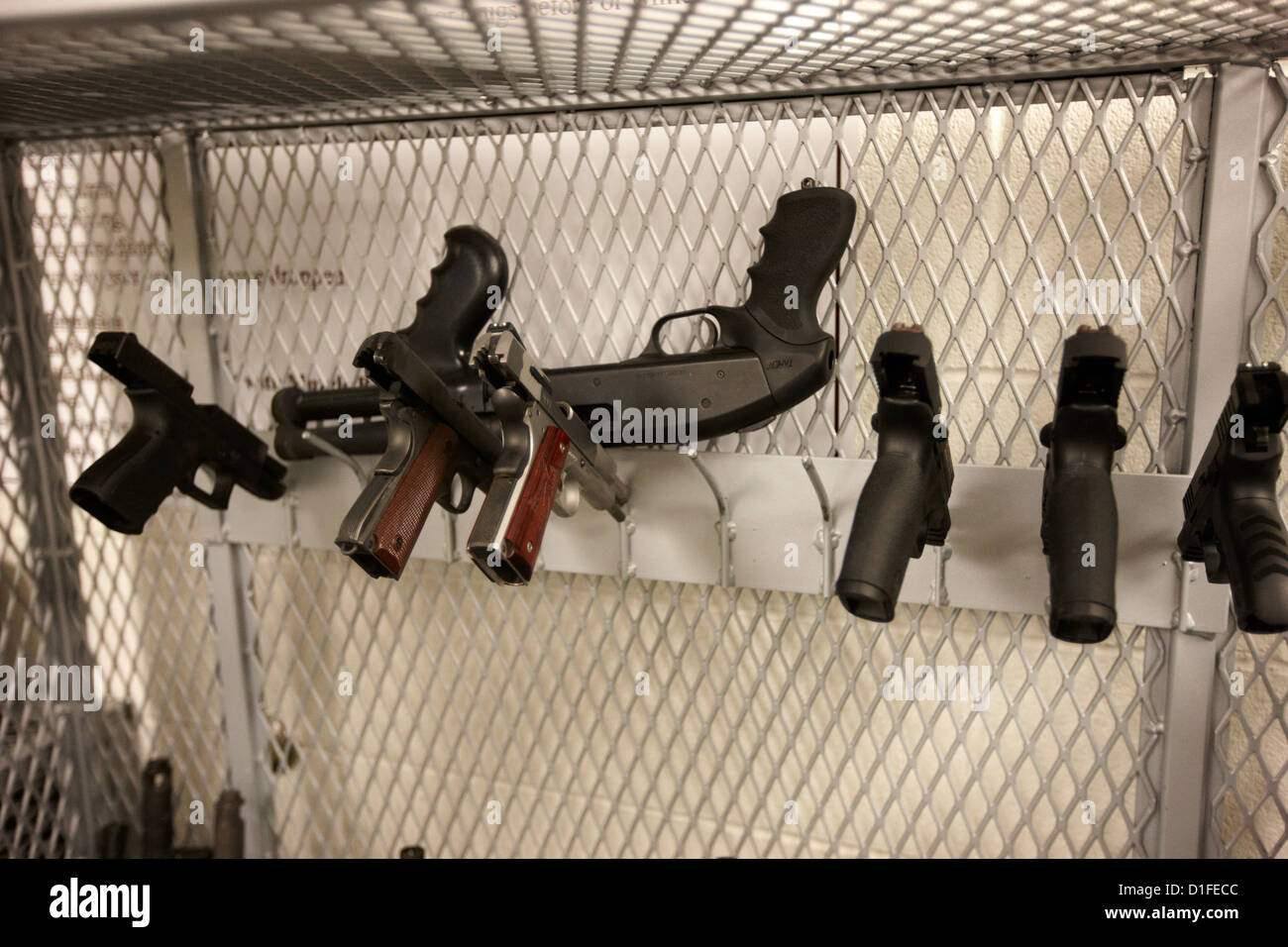 caged range of handguns at a gun range in las vegas nevada usa Stock