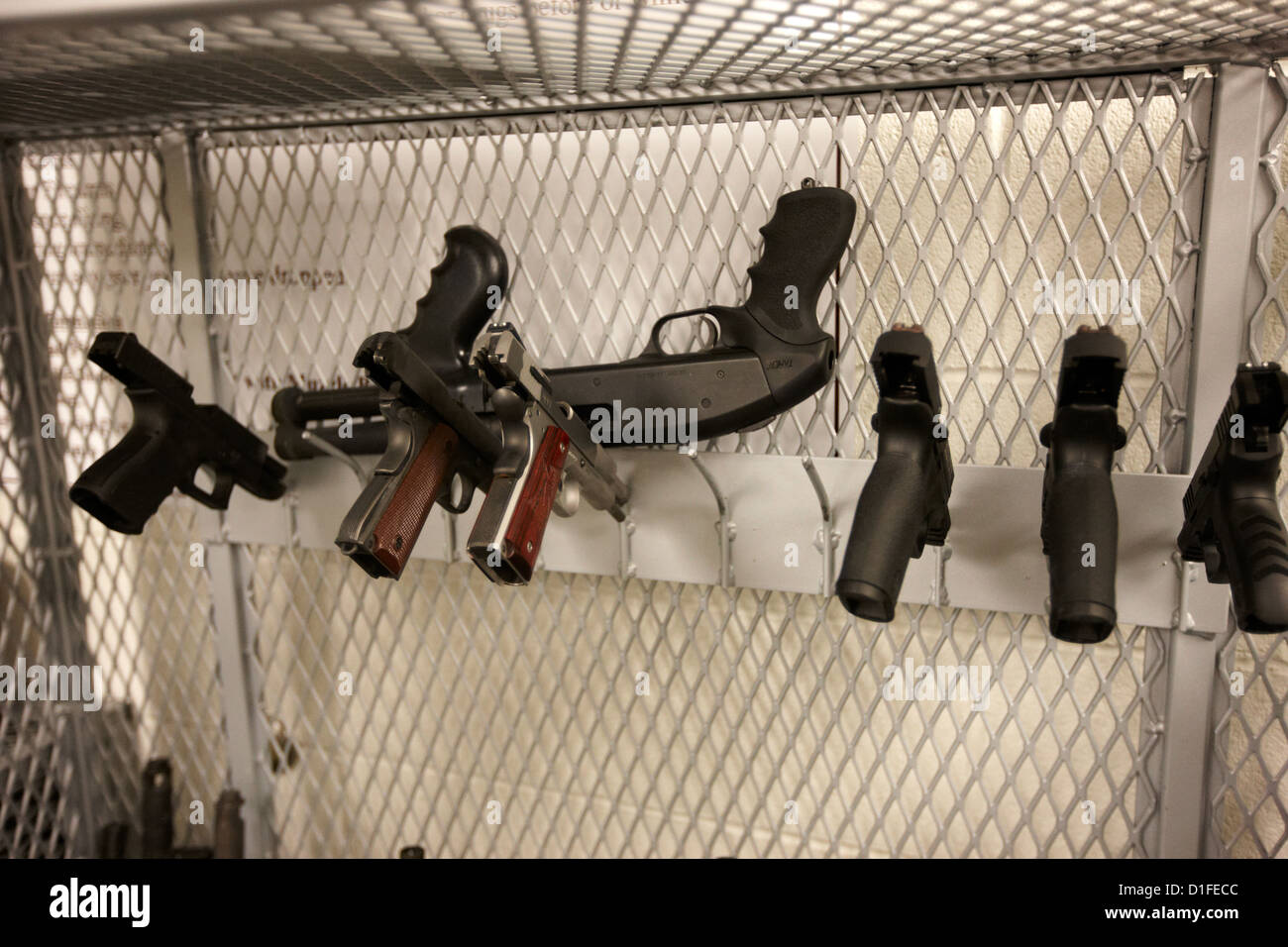 caged range of handguns at a gun range in las vegas nevada usa Stock Photo