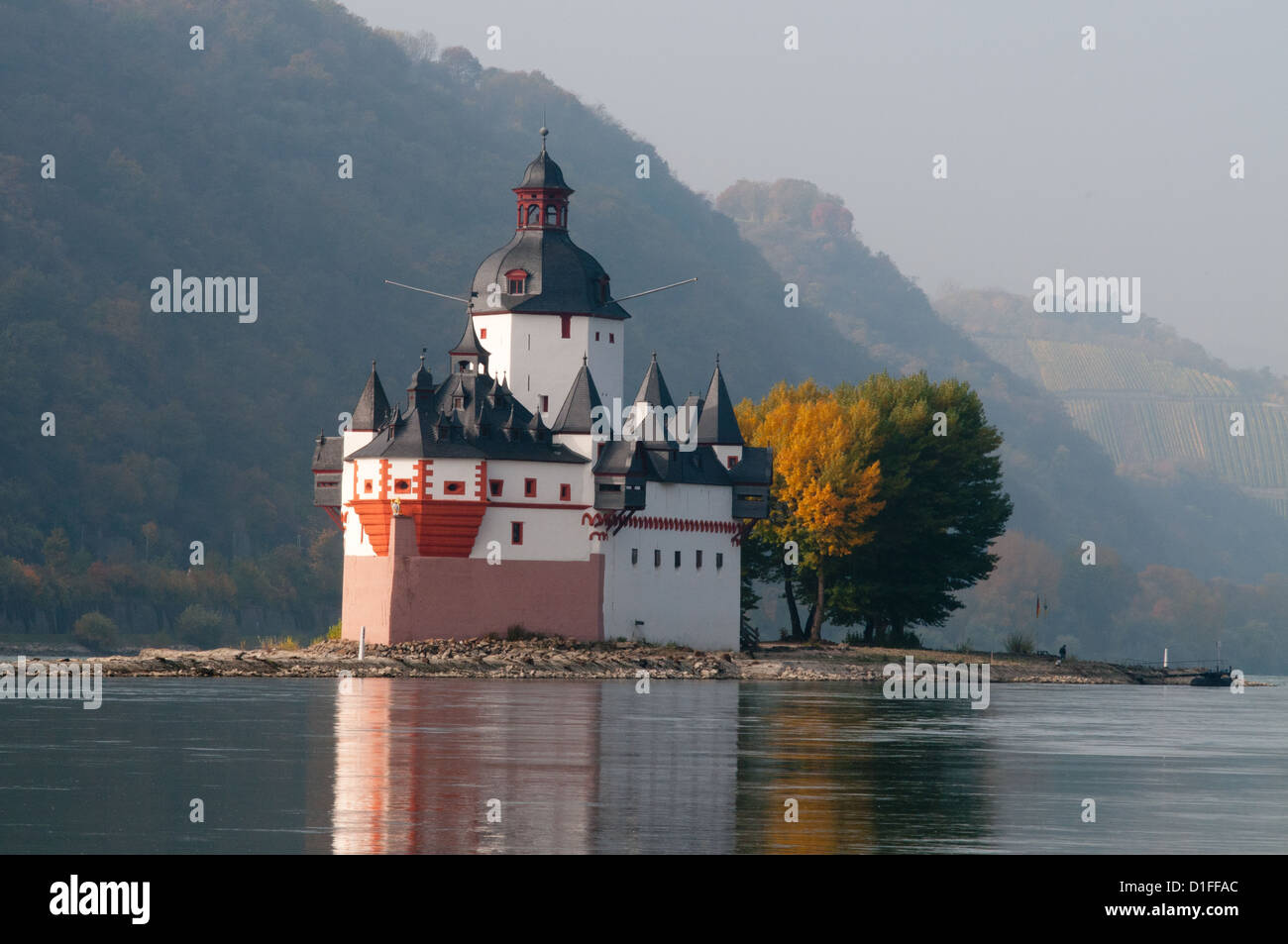 Pfalzgrafenstein toll castle on island in Rhine river, Kaub Stock Photo