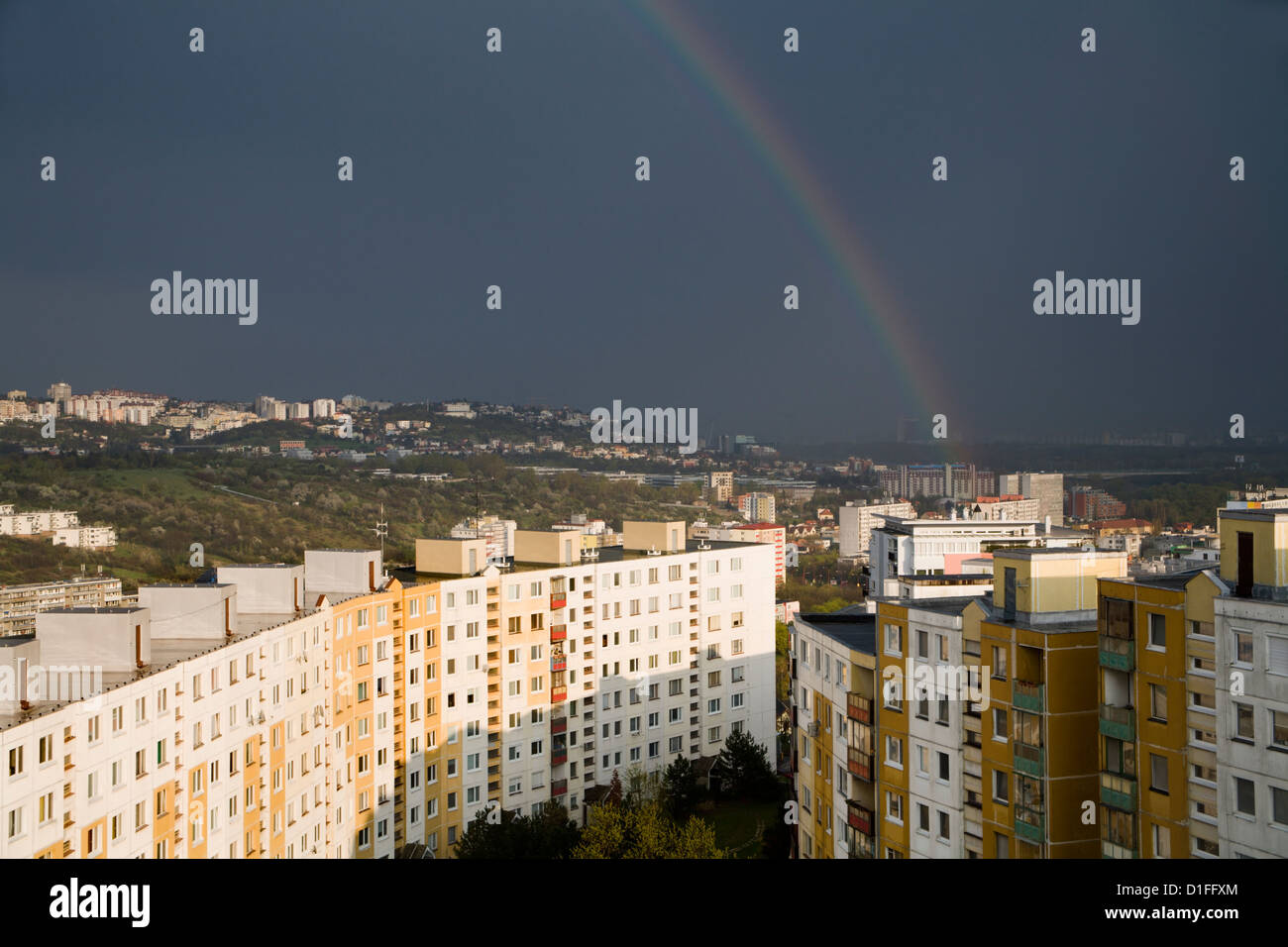 rainbow over the habitation - Bratislava Stock Photo