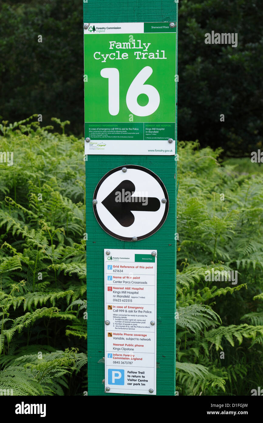 An information point and directions on a Cycle Trail, Sherwood Pines