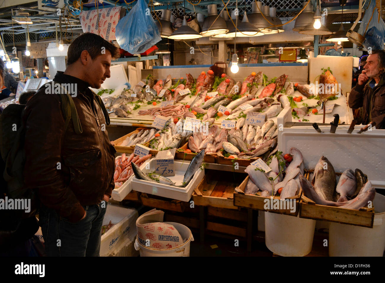 Athens meat and fish market Stock Photo Alamy