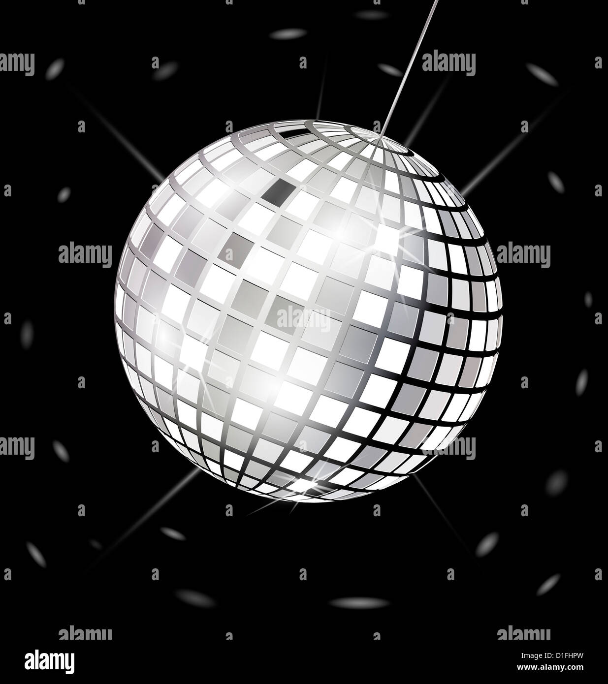 on black background is big black-white specular disco ball Stock Photo