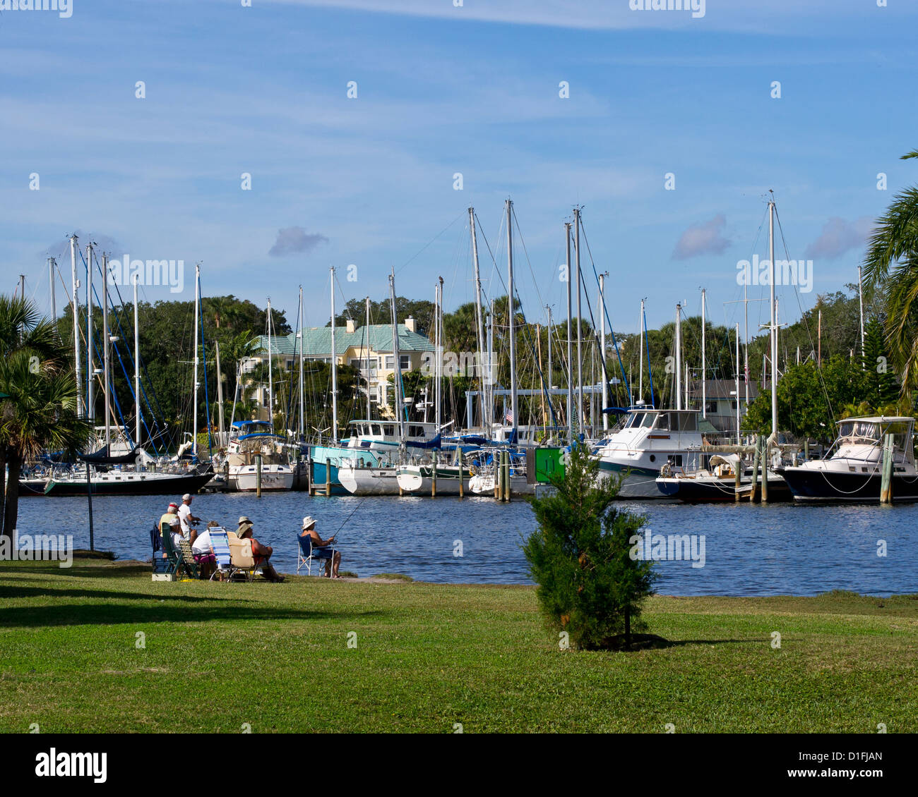 Retired group fishing at Ballard Park on the Eau Gallie River in